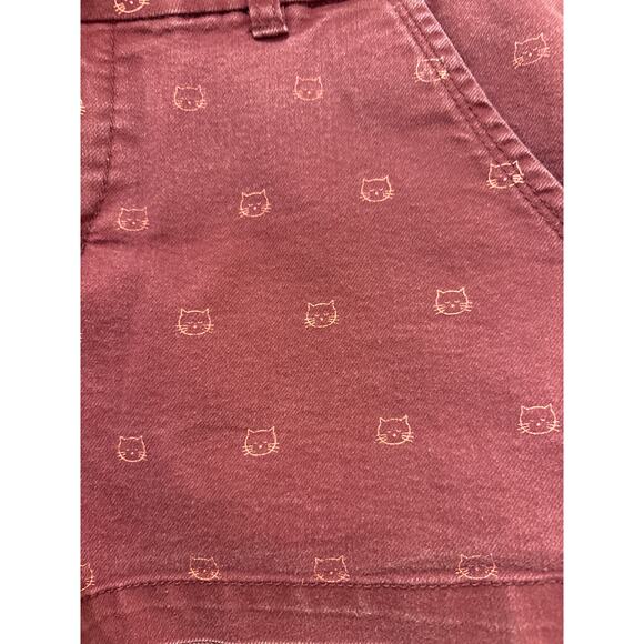 HARPER Maroon Pink Kitty Print 3” Mid Rise Stretch Chino Shorts M - Picture 3 of 8